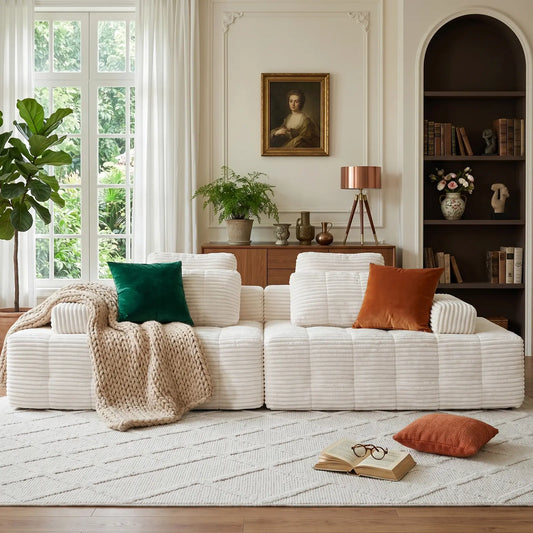 Corduroy Cloud Modular Sectional Sofa, Vacuum Compressed Pet Friendly Boneless Cloud Couch, Cozy Comfy Loveseat Sofa, Ideal for Living Room & Small Apartment, Free Gifts Included, Summer Vibe Home Furniture Campingessentials