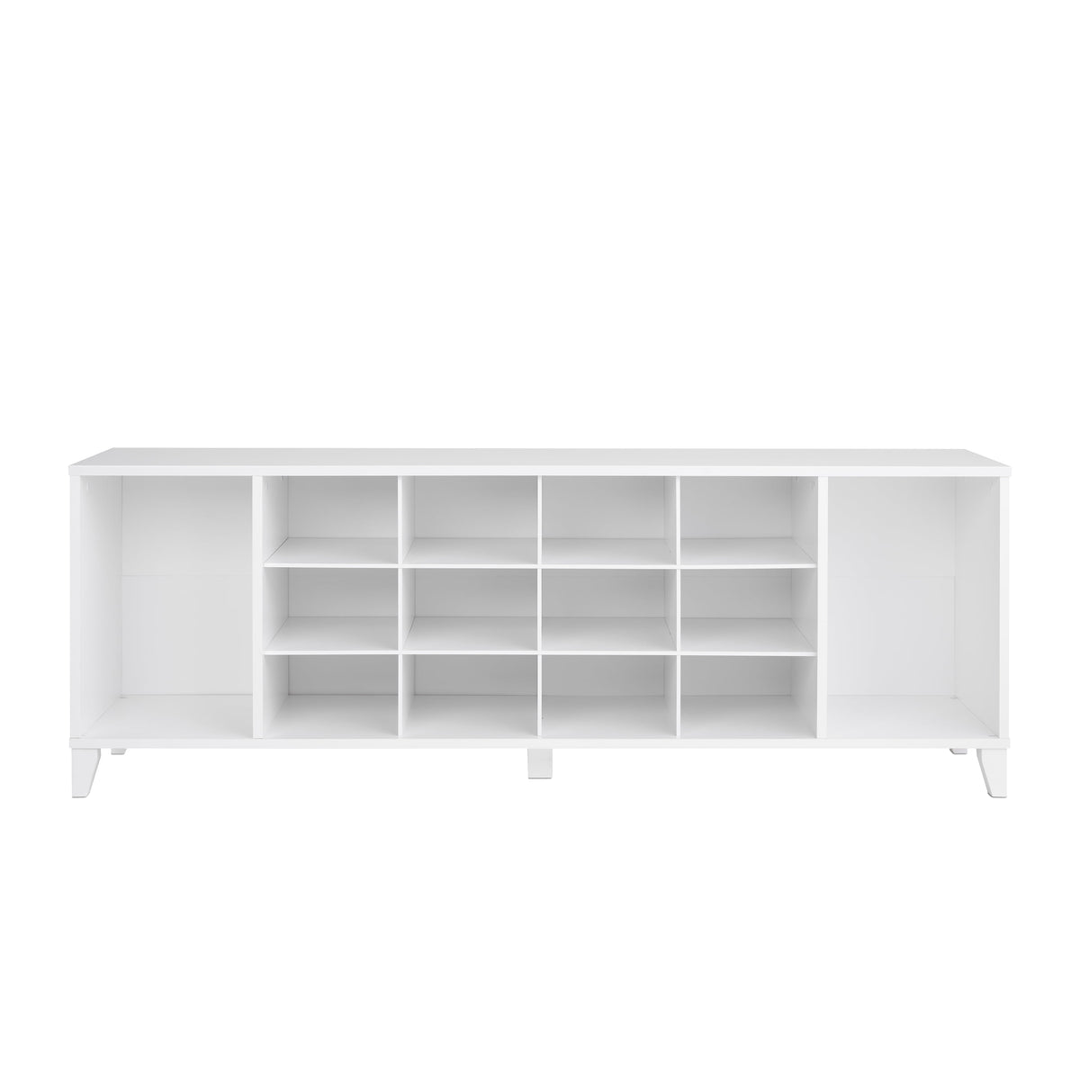 White Shoe Cabinet, Entryway Bench, Mud Room Organization and Storage Bench with 14 Shoe Cubbies 15"D X 60"W X 21.25"H