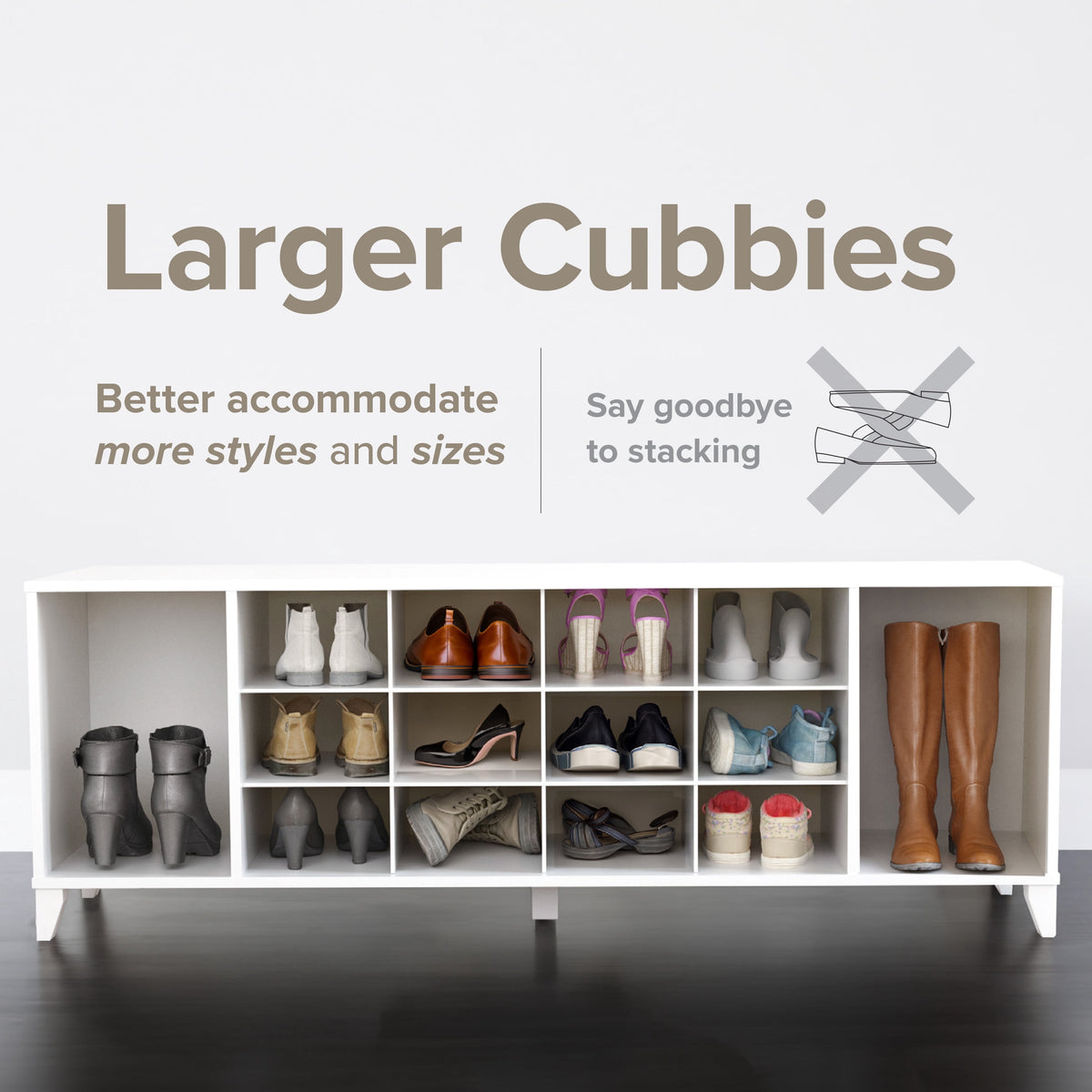 White Shoe Cabinet, Entryway Bench, Mud Room Organization and Storage Bench with 14 Shoe Cubbies 15"D X 60"W X 21.25"H