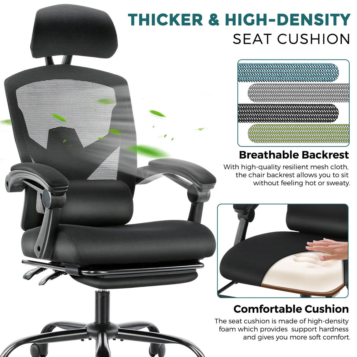 Silla Ergonómica de Oficina con Reposapiés