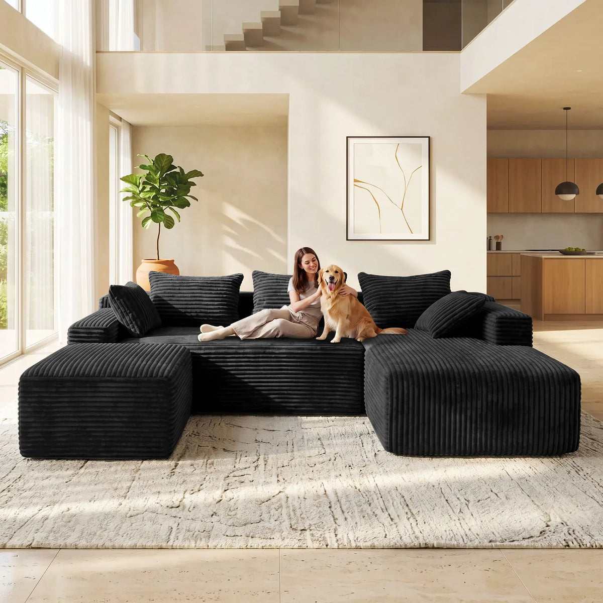 Corduroy Cloud Modular Sectional Sofa, Vacuum Compressed Pet Friendly Boneless Cloud Couch, Cozy Comfy Loveseat Sofa, Ideal for Living Room & Small Apartment, Free Gifts Included, Summer Vibe Home Furniture Campingessentials