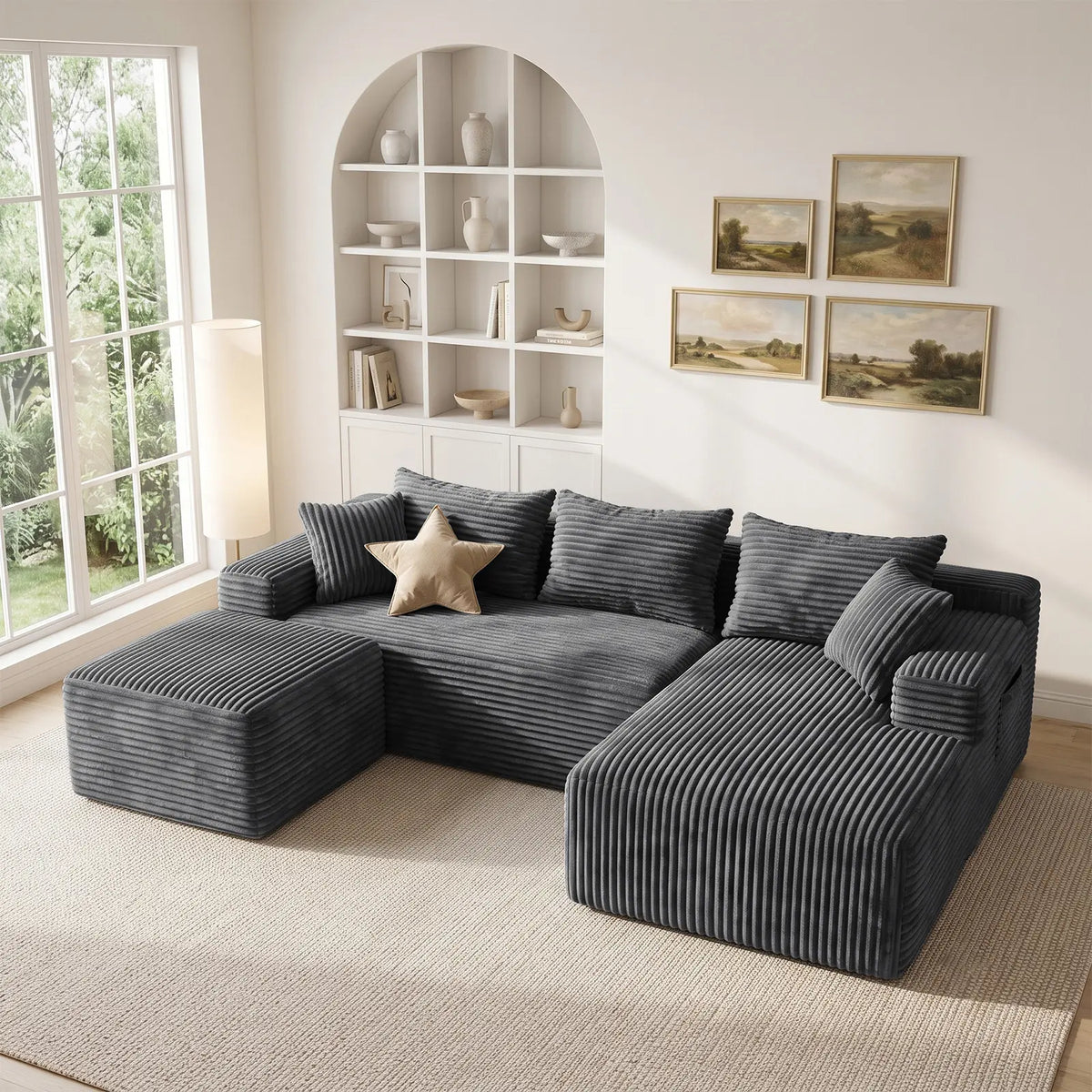Corduroy Cloud Modular Sectional Sofa, Vacuum Compressed Pet Friendly Boneless Cloud Couch, Cozy Comfy Loveseat Sofa, Ideal for Living Room & Small Apartment, Free Gifts Included, Summer Vibe Home Furniture Campingessentials