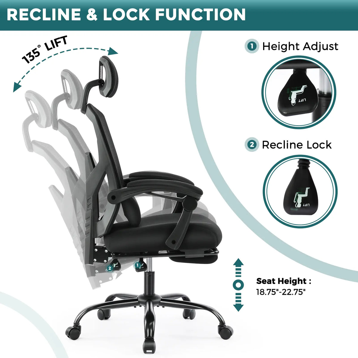 Silla Ergonómica de Oficina con Reposapiés