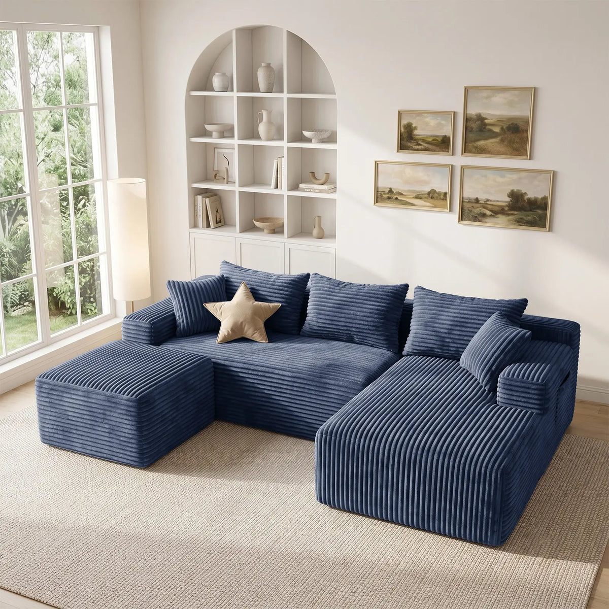 Corduroy Cloud Modular Sectional Sofa, Vacuum Compressed Pet Friendly Boneless Cloud Couch, Cozy Comfy Loveseat Sofa, Ideal for Living Room & Small Apartment, Free Gifts Included, Summer Vibe Home Furniture Campingessentials