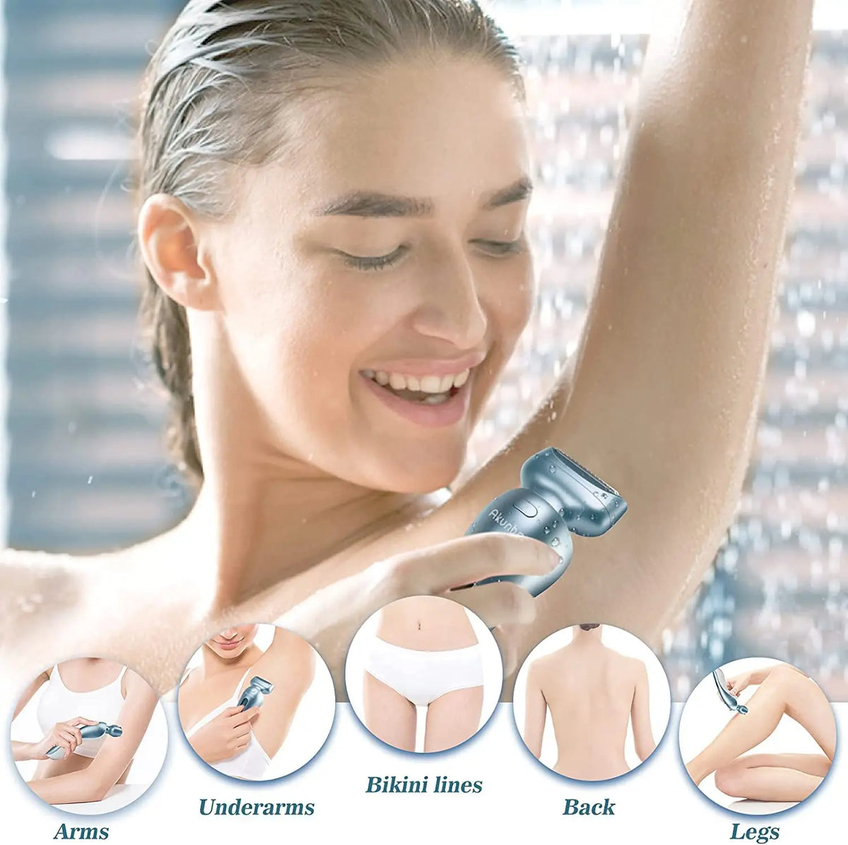 Akunbem Electric Shaver for Women Best Electric Razor for Womens Bikini Legs Underarm Public Hairs Rechargeable Trimmer with Detachable Head Cordless Wet Dry Use Precise Safe Christmas Gift New Year Gift Shaving Waterproof