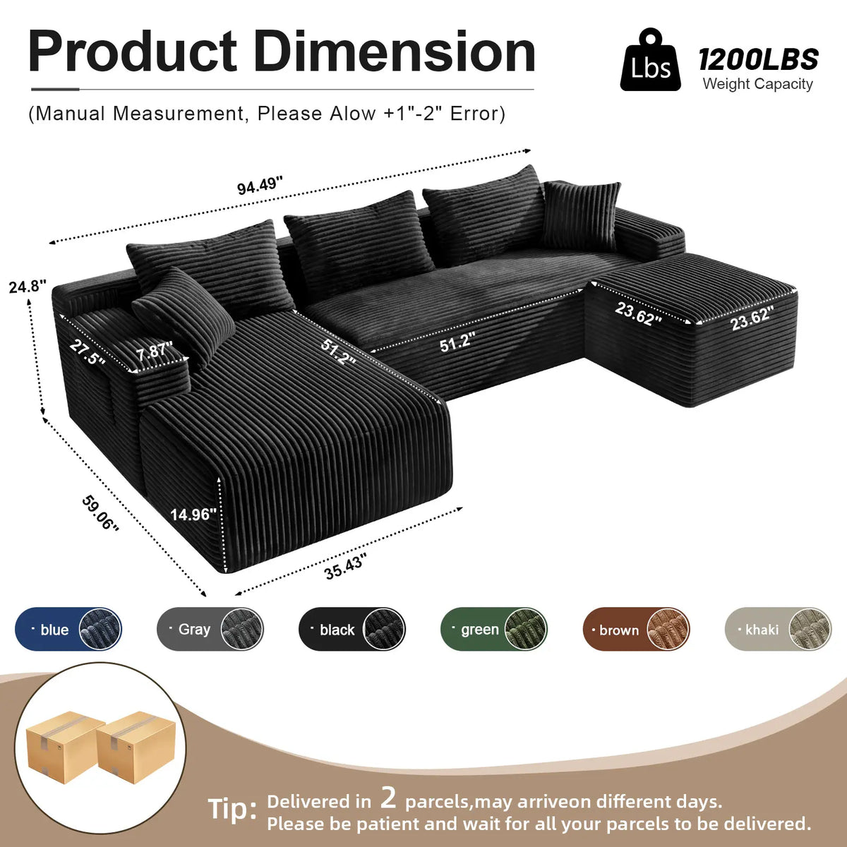 Corduroy Cloud Modular Sectional Sofa, Vacuum Compressed Pet Friendly Boneless Cloud Couch, Cozy Comfy Loveseat Sofa, Ideal for Living Room & Small Apartment, Free Gifts Included, Summer Vibe Home Furniture Campingessentials