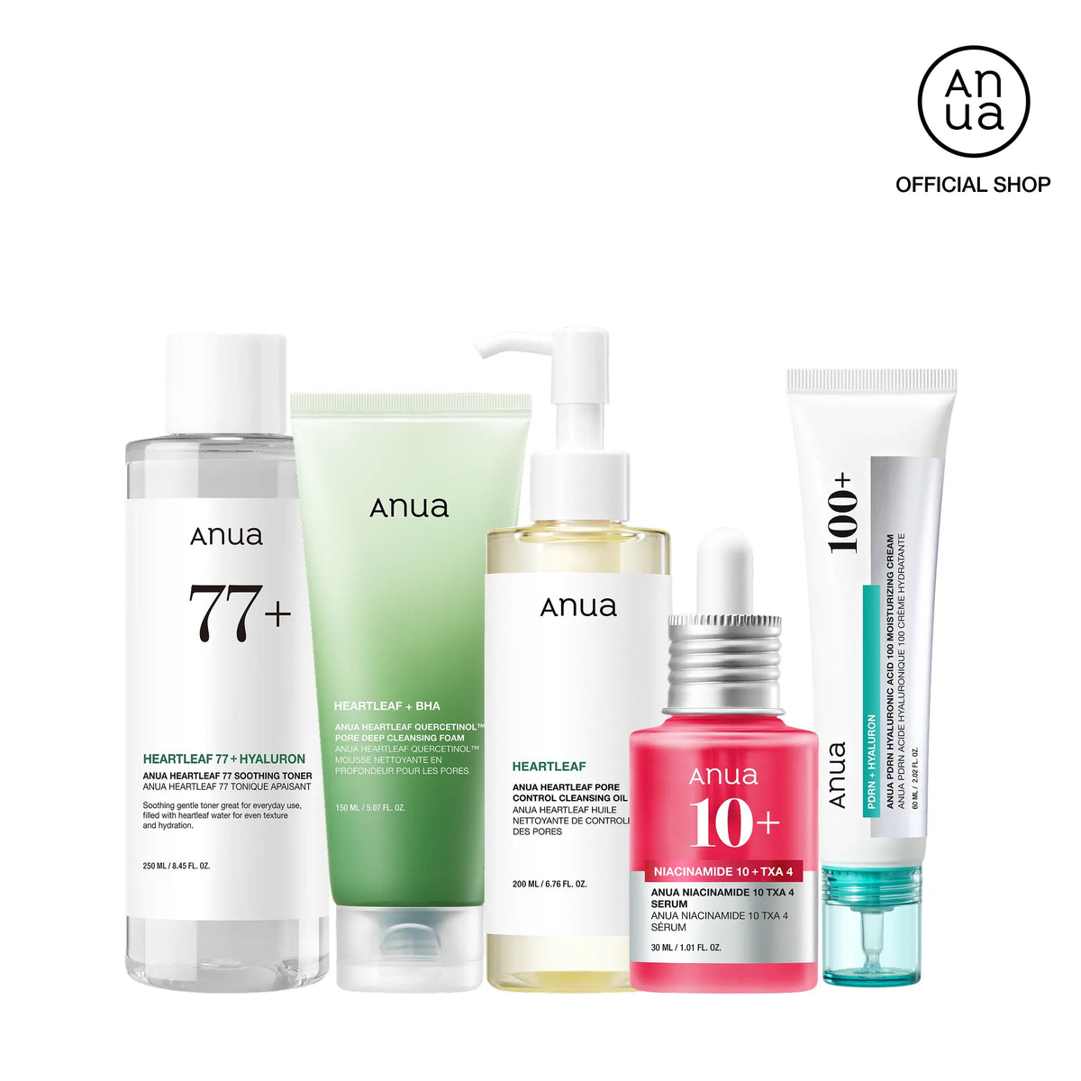 [Anua] Viral Ultimate Glass Skin Bundle | Salmon PDRN Cream + Niacinamide Serum + Double Cleansing + Heartleaf Toner + Daily Lotion | Daily Korean Skincare Kit Hydrating Calming