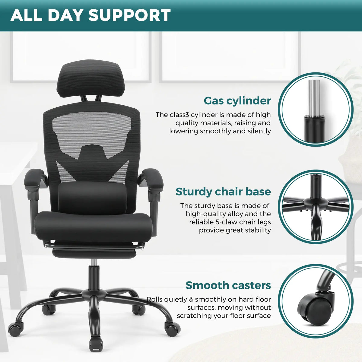 Silla Ergonómica de Oficina con Reposapiés