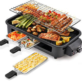 Pukomc Corded 2-In-1 Electric Indoor Grill & Pan - 1800W Smokeless, Temperature Control, Removable Non-Stick Plate, Grill Net, Dishwasher Safe Kitchen Supplies for Apartment Stuff