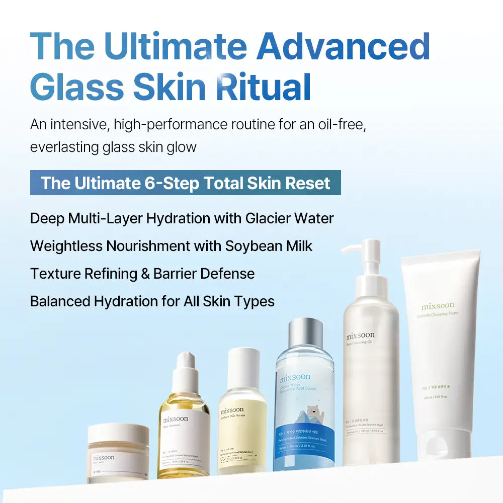 [Mixsoon Official] Hydration Full Care Set | Bean + Centella + Hyaluronic Acid + Soybean Milk | 6-Step Daily Glass Skin Routine | Vegan-Certified Korean Skincare Set