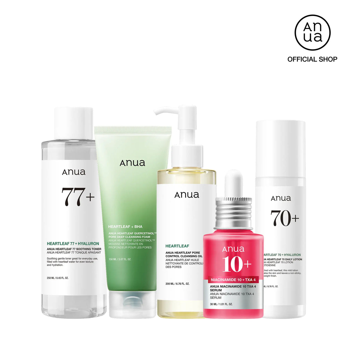 [Anua] Viral Ultimate Glass Skin Bundle | Salmon PDRN Cream + Niacinamide Serum + Double Cleansing + Heartleaf Toner + Daily Lotion | Daily Korean Skincare Kit Hydrating Calming