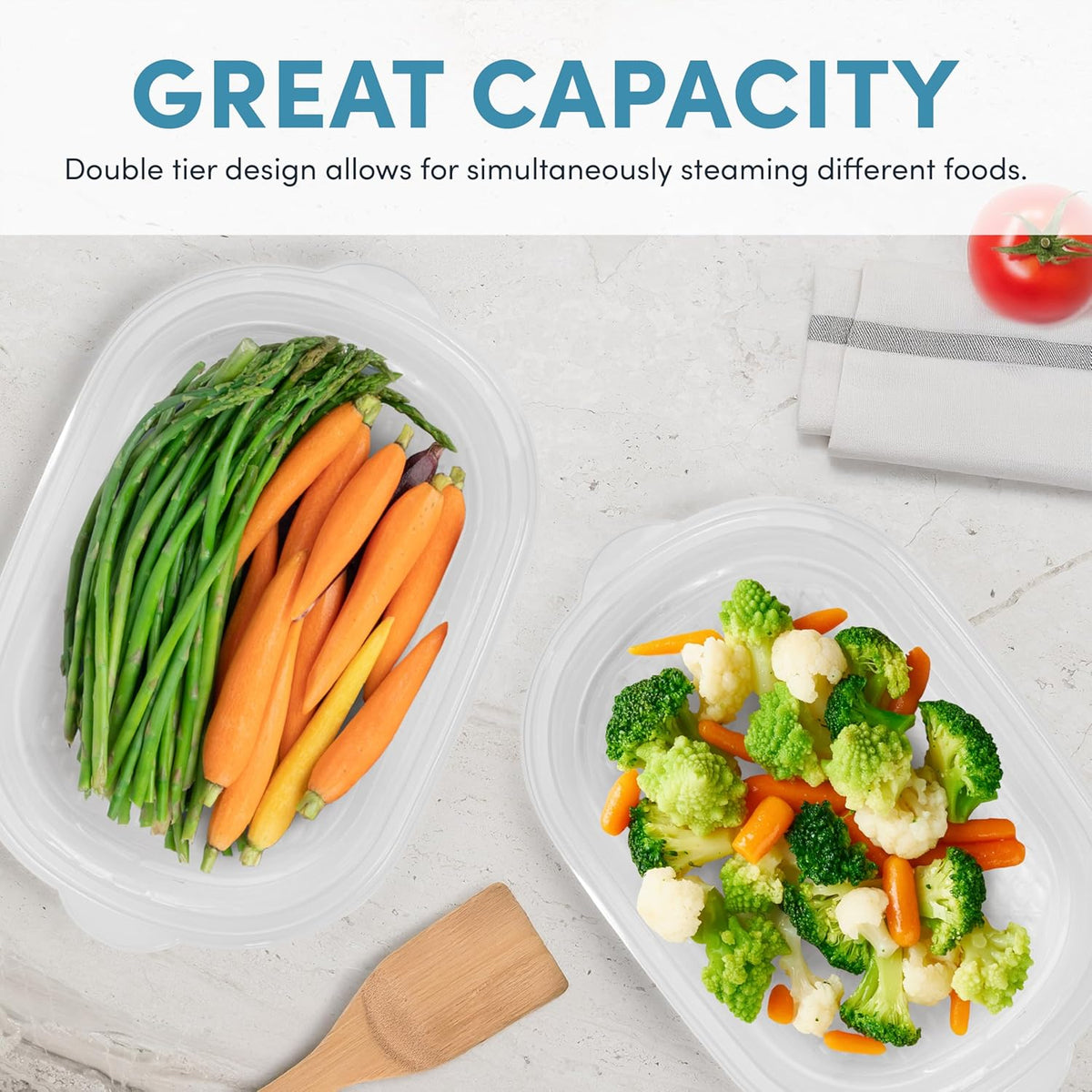 ® Double Food Steamer Basket and Electric Rice Steamer with Easy-Read Water Level and Timer