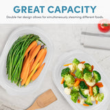 ® Double Food Steamer Basket and Electric Rice Steamer with Easy-Read Water Level and Timer
