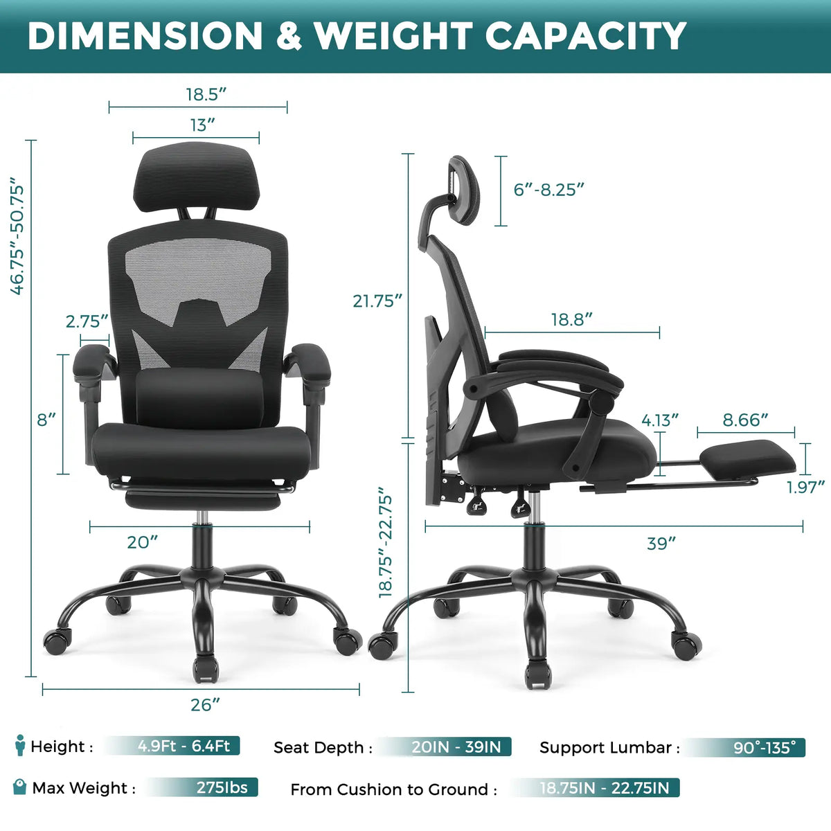 Silla Ergonómica de Oficina con Reposapiés