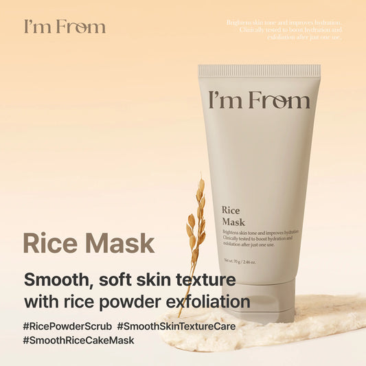 I'M from Rice Mask, Gentle Exfoliating & Hydrating Wash-Off Face Mask with Rice Powder for Glass Skin, Suitable for Sensitive Skin, 2.37 Fl Oz, Exfoliate, Organic, Moisture