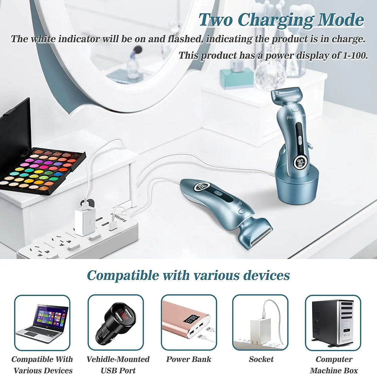 Akunbem Electric Shaver for Women Best Electric Razor for Womens Bikini Legs Underarm Public Hairs Rechargeable Trimmer with Detachable Head Cordless Wet Dry Use Precise Safe Christmas Gift New Year Gift Shaving Waterproof