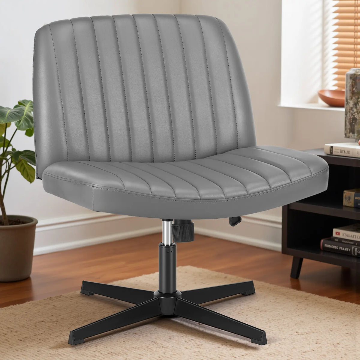 Criss Cross Chair - Armless Desk Chair No Wheels Cross Legged Office Chair Wide Swivel Home Office Desk Chairs,Christmas Present Gift Enhanced Seat Cushion