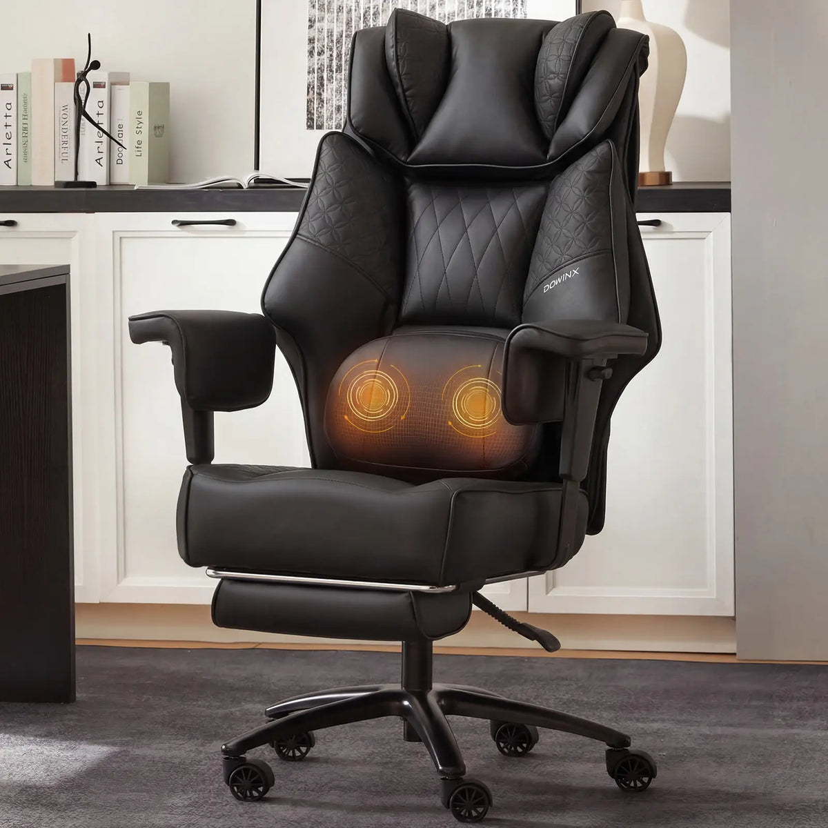 Dowinx Ergonomic Office Chair - Big & Tall Executive Desk Chair with Pocket Spring Lumbar Support, High-Back Adjustable Gaming Chair, Removable Footrest & 3D Armrests