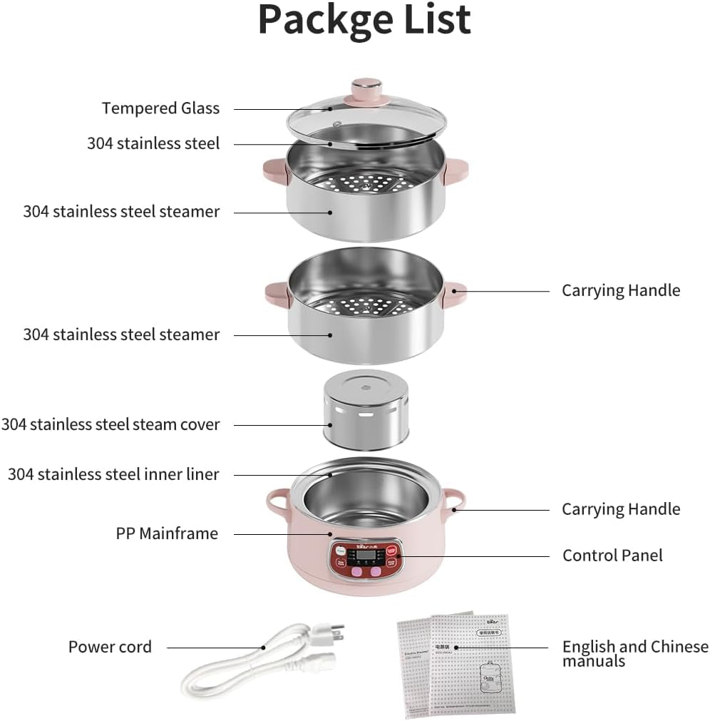 Electric Multifunctional Food Steamer, One Touch Digital Steamer with Timer, Vegetable Steamer 2 Tiered Stackable Stainless Steel Baskets, Auto Shut-Off & Anti-Dry Protection, 1200W, 8.5Quart