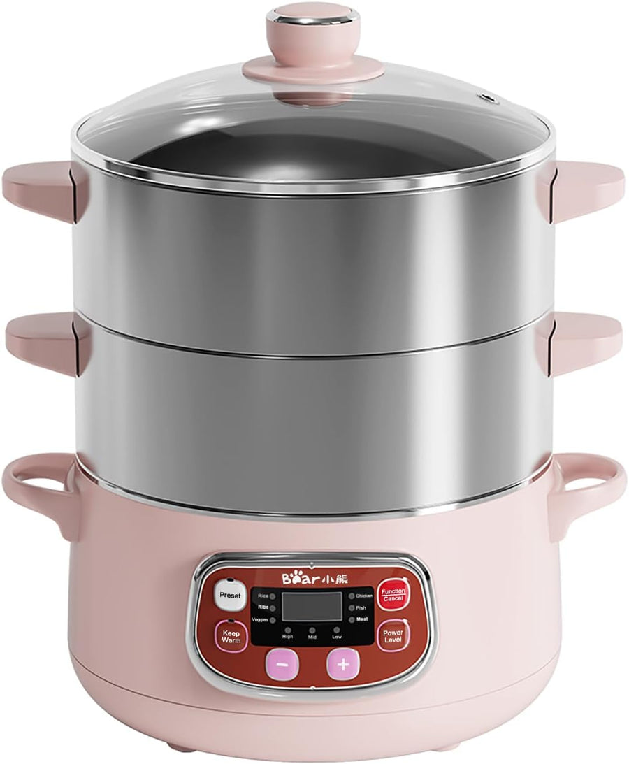 Electric Multifunctional Food Steamer, One Touch Digital Steamer with Timer, Vegetable Steamer 2 Tiered Stackable Stainless Steel Baskets, Auto Shut-Off & Anti-Dry Protection, 1200W, 8.5Quart