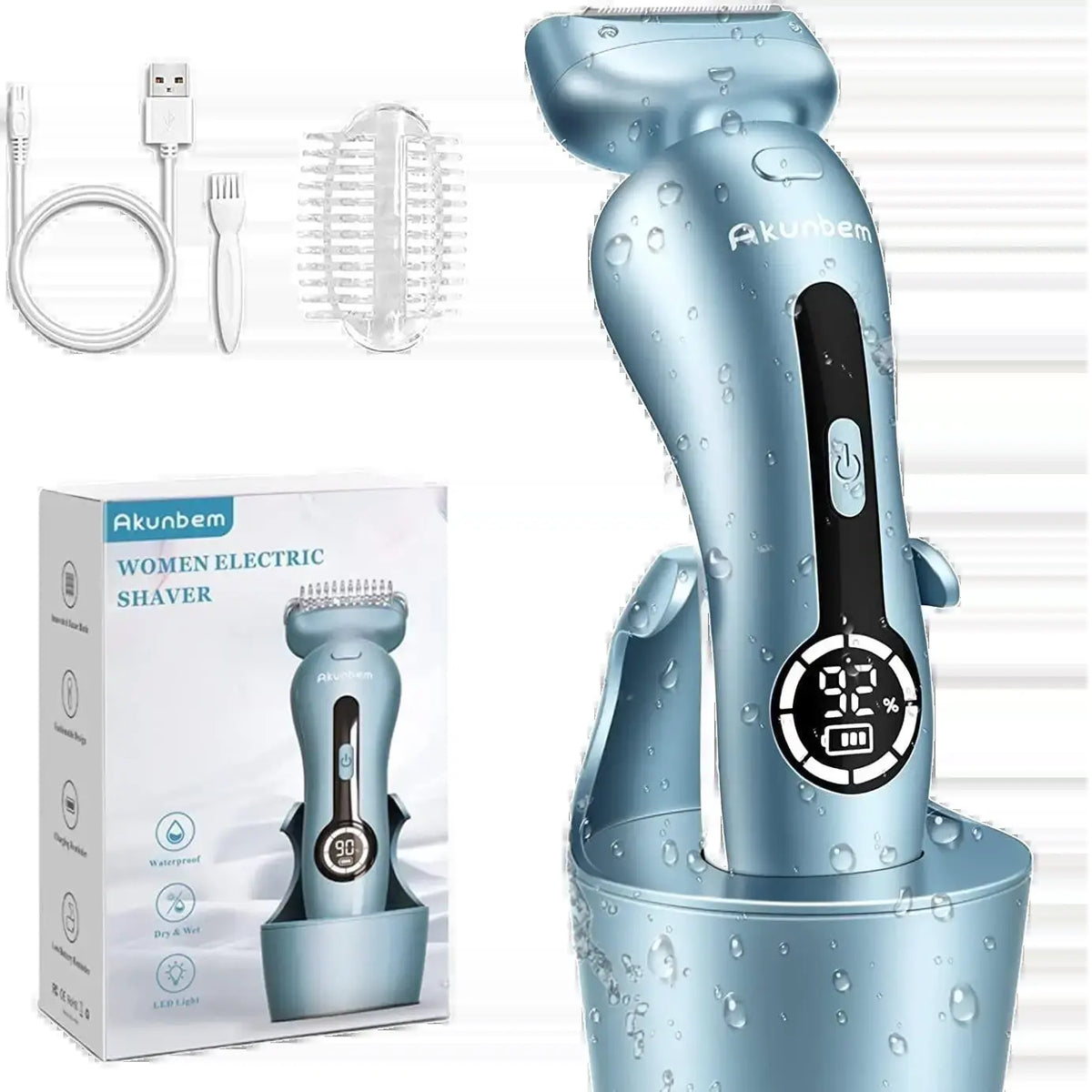 Akunbem Electric Shaver for Women Best Electric Razor for Womens Bikini Legs Underarm Public Hairs Rechargeable Trimmer with Detachable Head Cordless Wet Dry Use Precise Safe Christmas Gift New Year Gift Shaving Waterproof