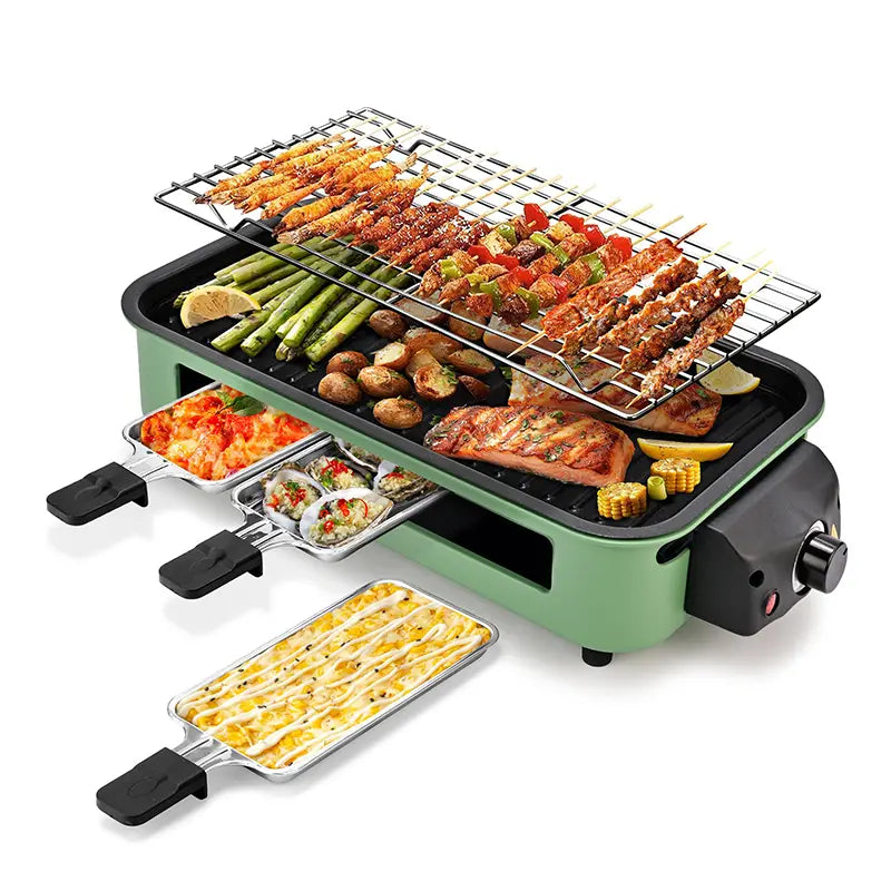 Pukomc Corded 2-In-1 Electric Indoor Grill & Pan - 1800W Smokeless, Temperature Control, Removable Non-Stick Plate, Grill Net, Dishwasher Safe Kitchen Supplies for Apartment Stuff