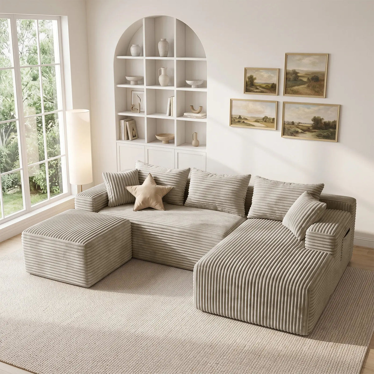 Corduroy Cloud Modular Sectional Sofa, Vacuum Compressed Pet Friendly Boneless Cloud Couch, Cozy Comfy Loveseat Sofa, Ideal for Living Room & Small Apartment, Free Gifts Included, Summer Vibe Home Furniture Campingessentials