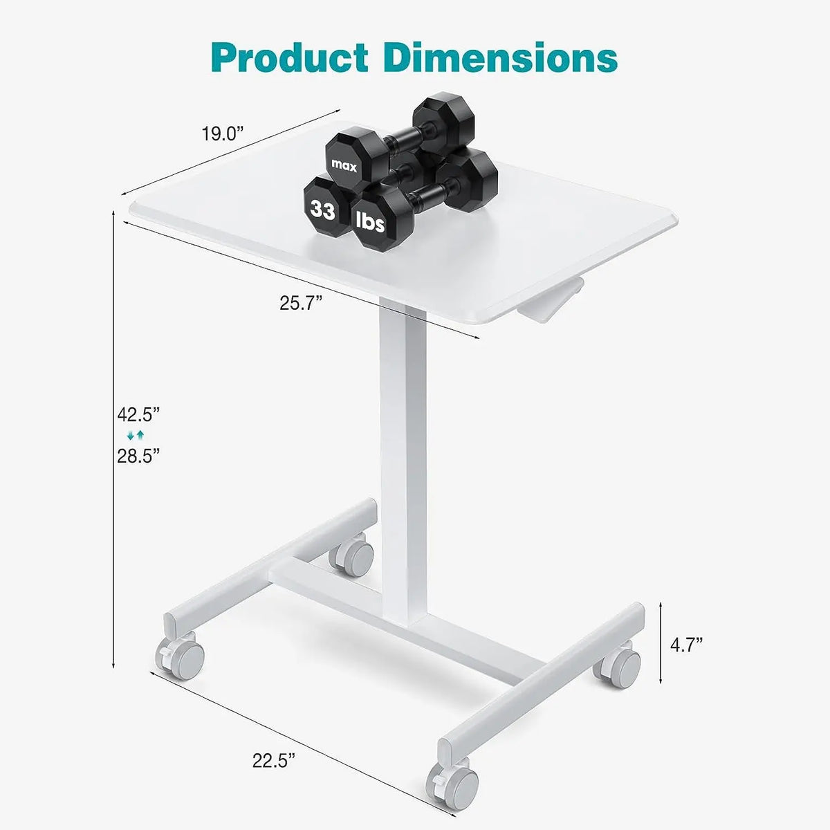 360° Swivel Portable Mobile Computer Desk - Adjustable Multi-Function Rolling Modern Furniture, Small Overbed Table & Teacher Podium with Wheels for Home, Office, Portable Desk
