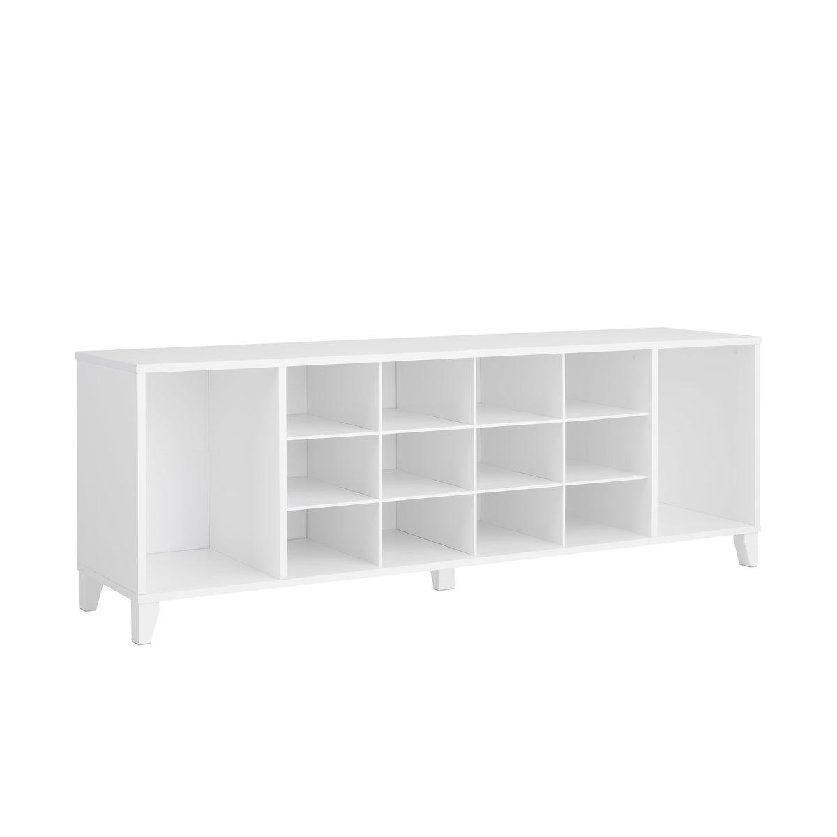 White Shoe Cabinet, Entryway Bench, Mud Room Organization and Storage Bench with 14 Shoe Cubbies 15"D X 60"W X 21.25"H