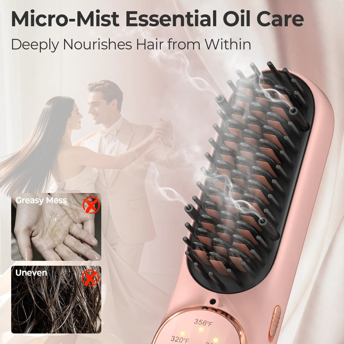 CONLWIN 2026 New Cordless Hair Straightener Brush, Portable for Travel Touch-Ups,Oil Nourished Salon Straightening Brush, Negative Ions Anti-Frizz, anti Scalding Ceramic Hot Comb with 3 Heat & Safety Lock,Dorm Essentials