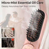 CONLWIN 2026 New Cordless Hair Straightener Brush, Portable for Travel Touch-Ups,Oil Nourished Salon Straightening Brush, Negative Ions Anti-Frizz, anti Scalding Ceramic Hot Comb with 3 Heat & Safety Lock,Dorm Essentials