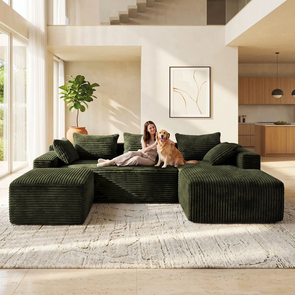 Corduroy Cloud Modular Sectional Sofa, Vacuum Compressed Pet Friendly Boneless Cloud Couch, Cozy Comfy Loveseat Sofa, Ideal for Living Room & Small Apartment, Free Gifts Included, Summer Vibe Home Furniture Campingessentials