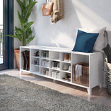 White Shoe Cabinet, Entryway Bench, Mud Room Organization and Storage Bench with 14 Shoe Cubbies 15"D X 60"W X 21.25"H