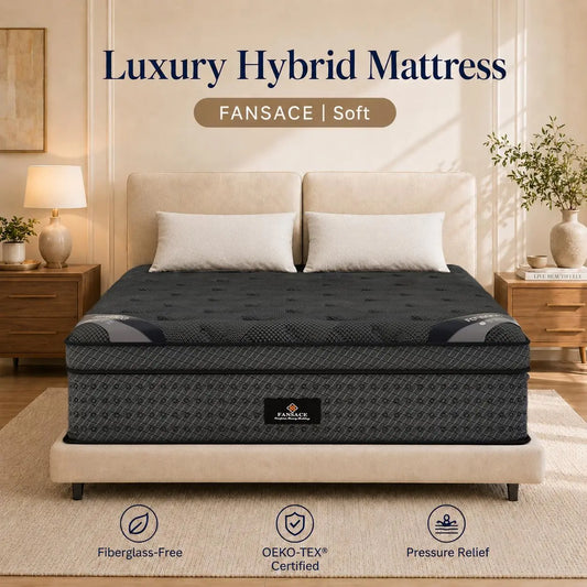 FANSACE 12/14/16 Inch Twin/Queen/King/California King Size Hybrid Mattress in a Box, Fiberglass-Free Euro Top Memory Foam Mattress, Gel Cooling Layer, Medium Firm, Pocket Spring Support, Strong Edge Support, Breathable Comfort
