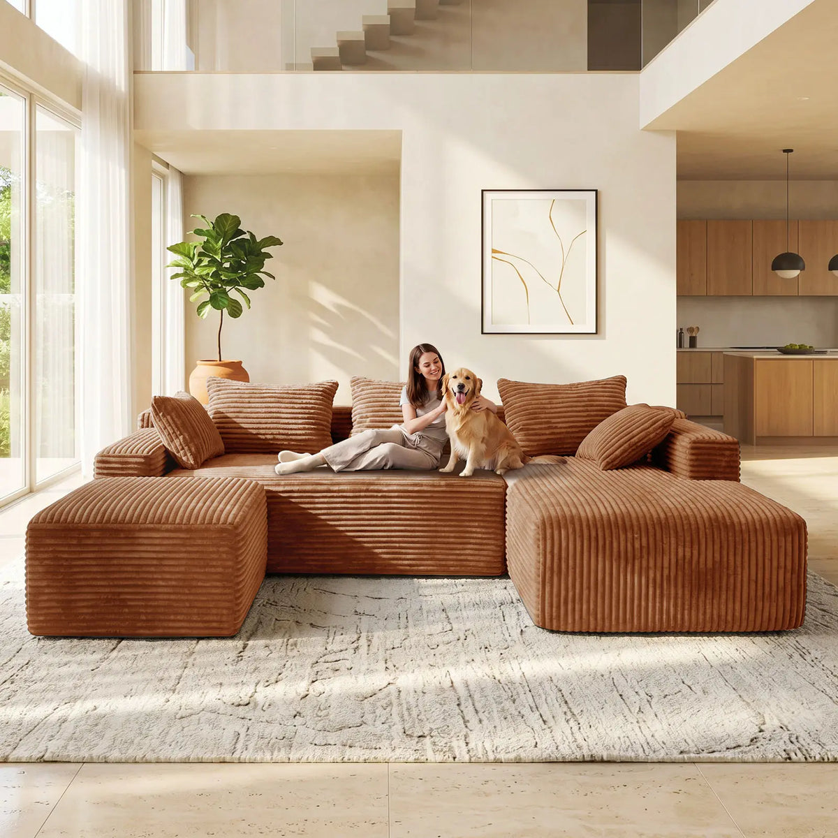 Corduroy Cloud Modular Sectional Sofa, Vacuum Compressed Pet Friendly Boneless Cloud Couch, Cozy Comfy Loveseat Sofa, Ideal for Living Room & Small Apartment, Free Gifts Included, Summer Vibe Home Furniture Campingessentials