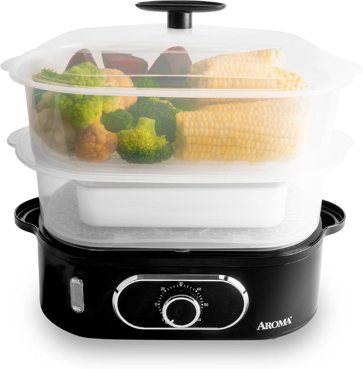 ® Double Food Steamer Basket and Electric Rice Steamer with Easy-Read Water Level and Timer