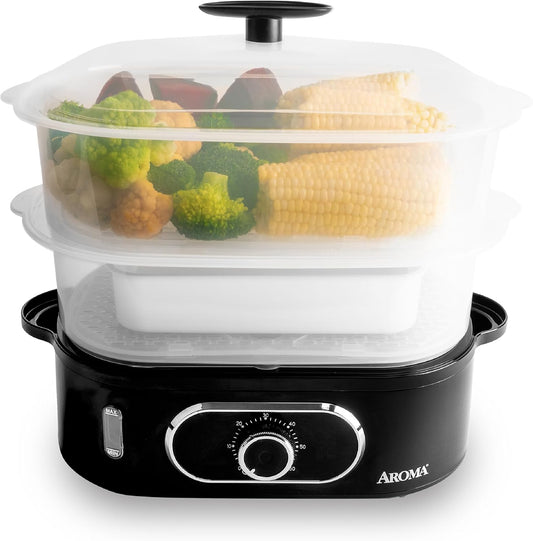 ® Double Food Steamer Basket and Electric Rice Steamer with Easy-Read Water Level and Timer