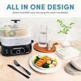 ® Double Food Steamer Basket and Electric Rice Steamer with Easy-Read Water Level and Timer