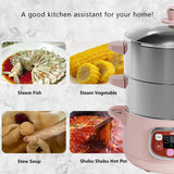 Electric Multifunctional Food Steamer, One Touch Digital Steamer with Timer, Vegetable Steamer 2 Tiered Stackable Stainless Steel Baskets, Auto Shut-Off & Anti-Dry Protection, 1200W, 8.5Quart