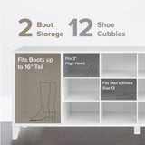 White Shoe Cabinet, Entryway Bench, Mud Room Organization and Storage Bench with 14 Shoe Cubbies 15"D X 60"W X 21.25"H