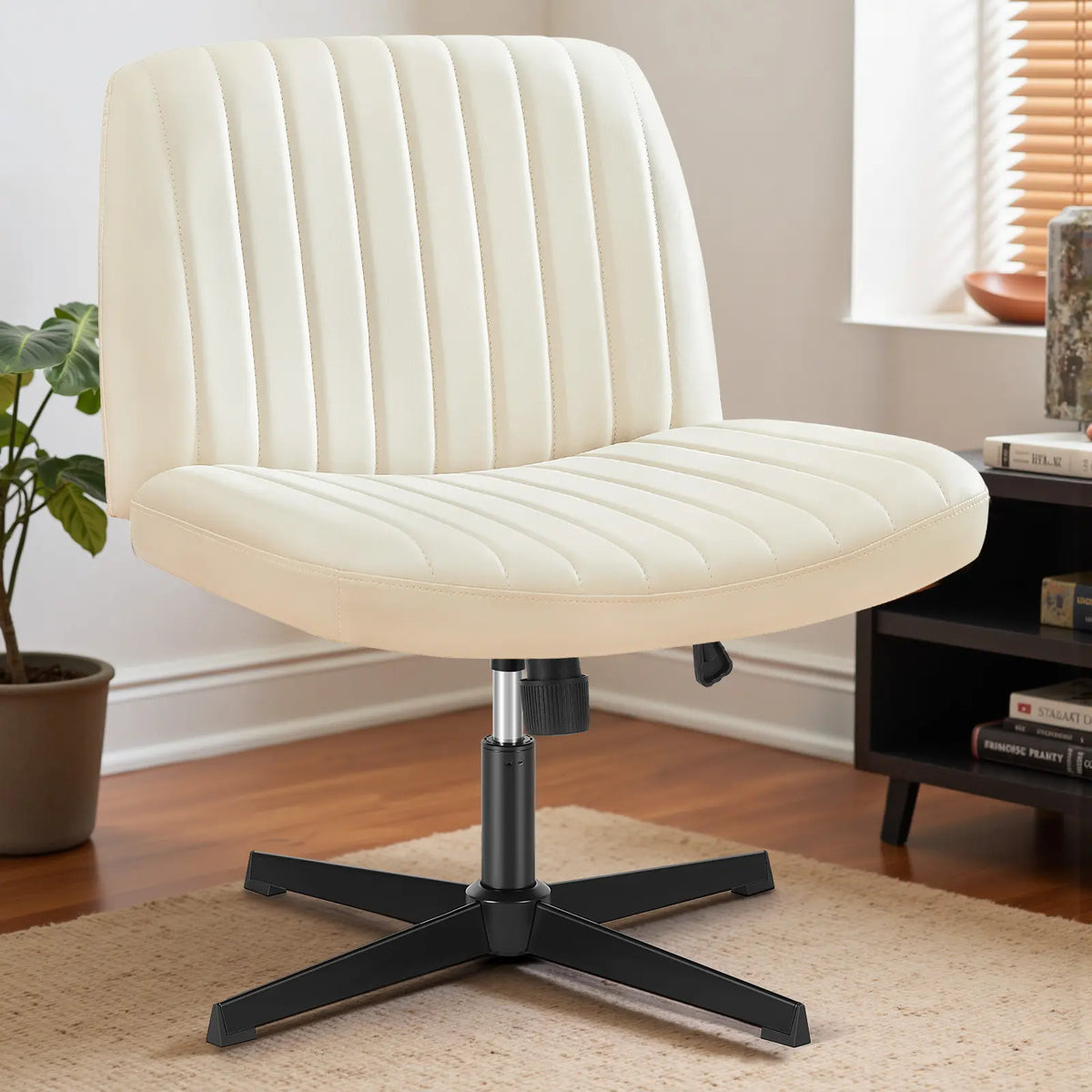 Criss Cross Chair - Armless Desk Chair No Wheels Cross Legged Office Chair Wide Swivel Home Office Desk Chairs,Christmas Present Gift Enhanced Seat Cushion